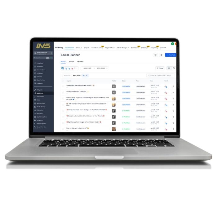 laptop showing social page in IMS